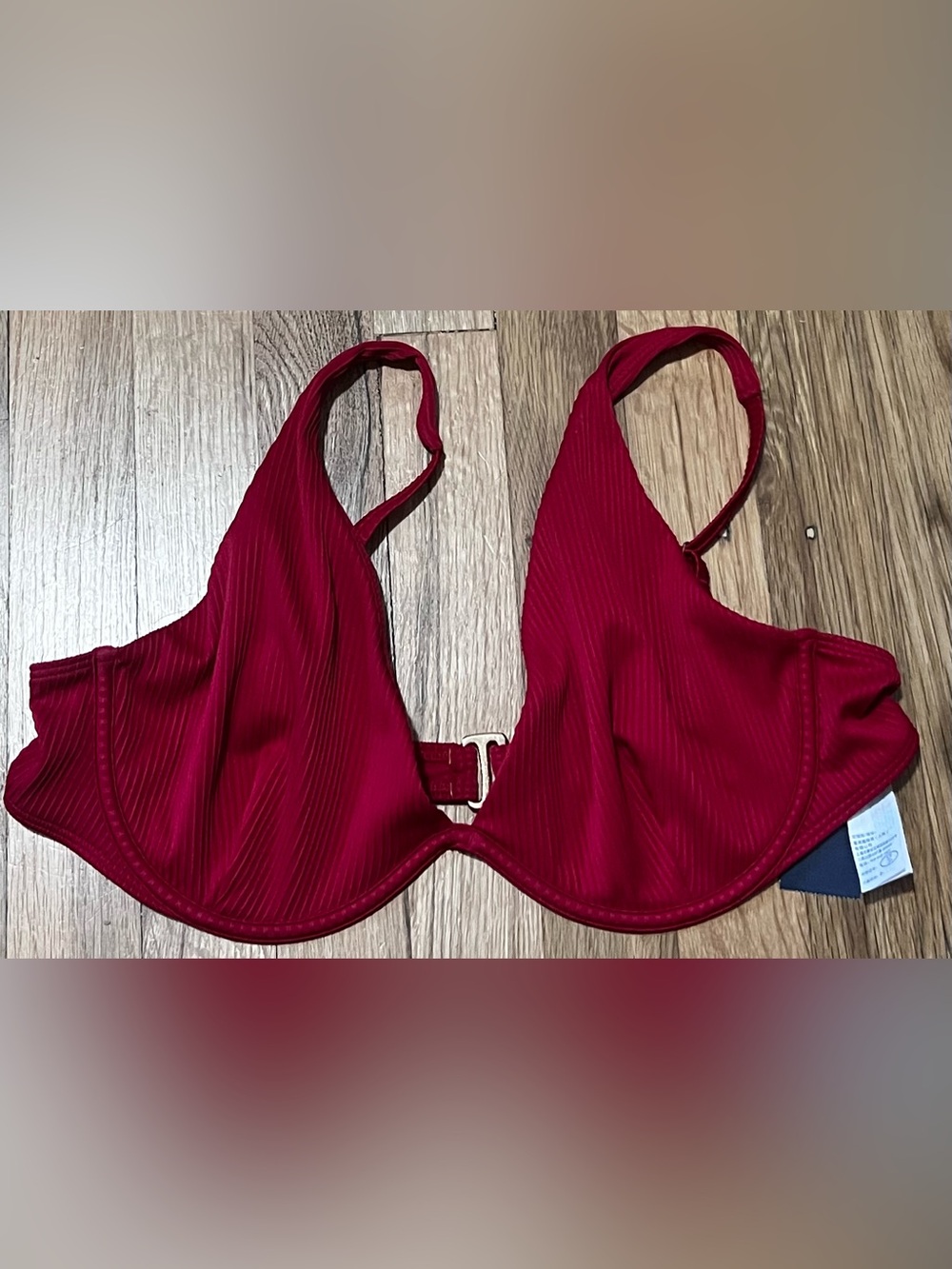 #96 NWT Hollister Underwire Ribbed Red Bikini Top Size XL